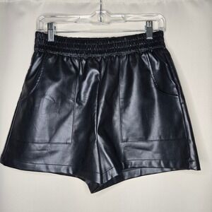 Altar'd State Black Faux Leather Shorts Elastic Waist Pockets Womens